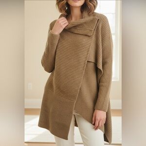 Saks Fifth Avenue Asymmetrical Ribbed Wool Blend Wrap Sweater - Size S/M ✨